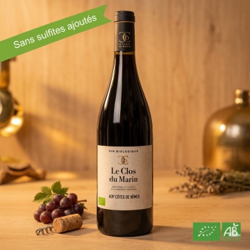 Vin rouge bio Costières de Nîmes sans sulfites ajoutés 75cl